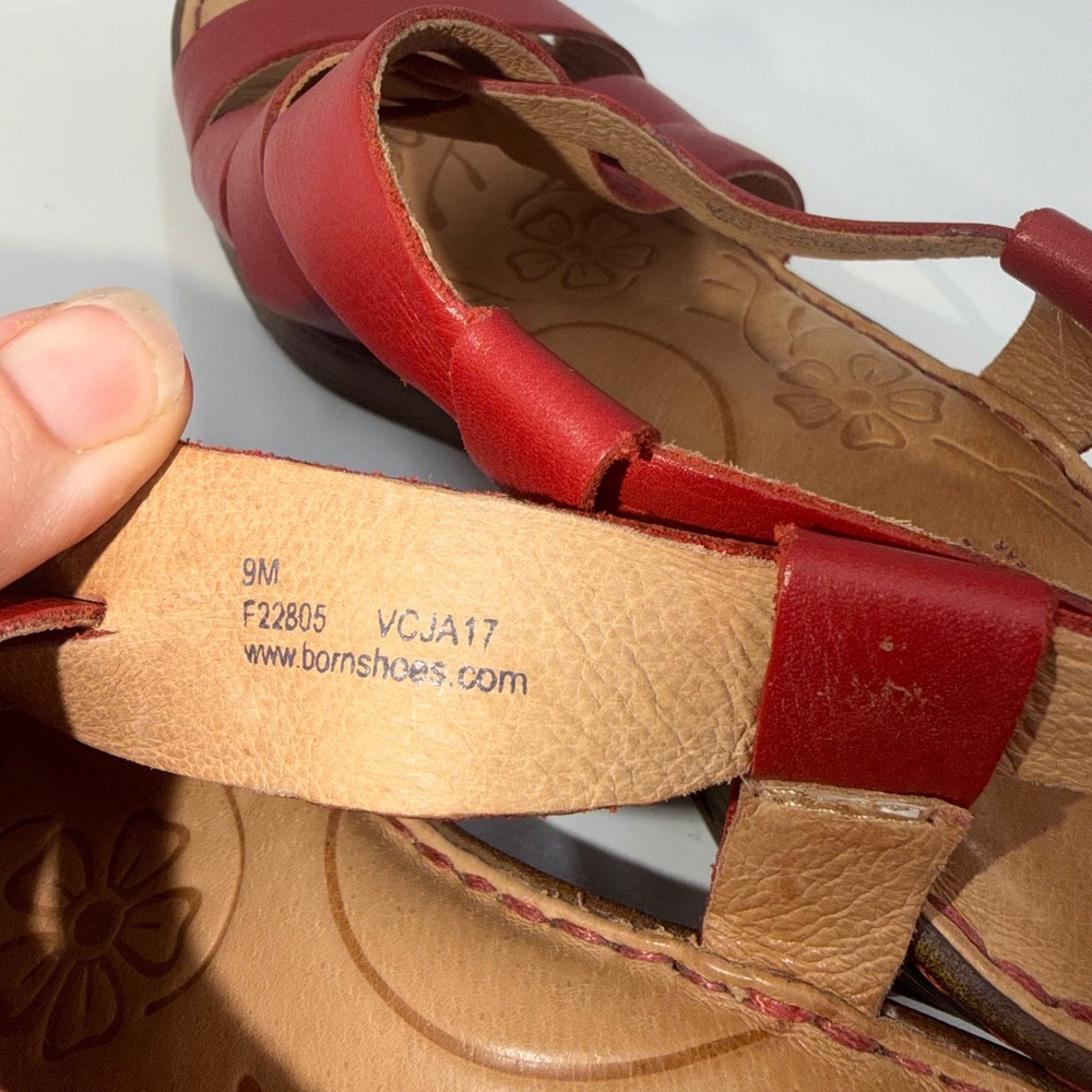Born Carmo Red Leather Strappy Wedge Sandals Womens 9M - Picture 8 of 8